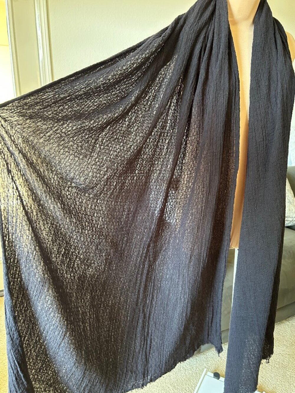 Gauze Black Long Scarf/Wrap EUC - Picture 4 of 7